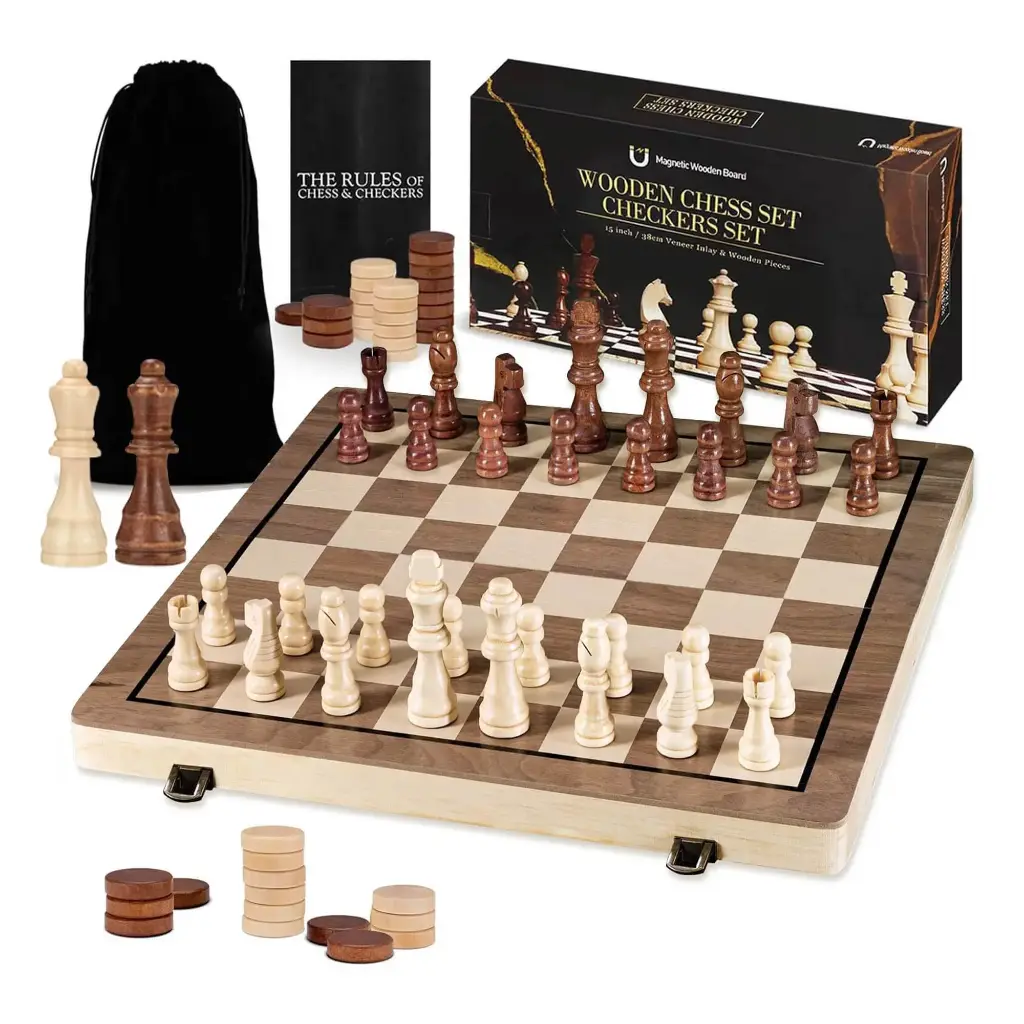Magnetic Wooden Chess and Checkers Set