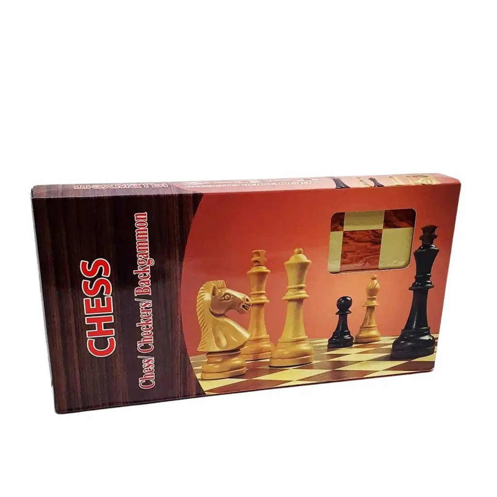 3-in-1 Wooden Chess, Checkers & Backgammon Set