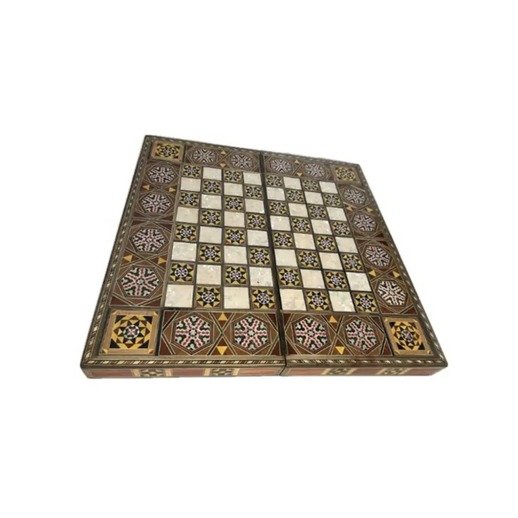 Artisan Handcrafted Mosaic Wooden Backgammon & Chess Board