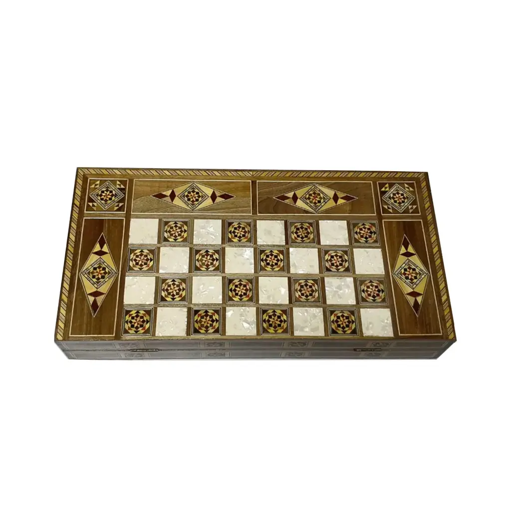 Classic Handmade Wooden Chess & Backgammon Board Game