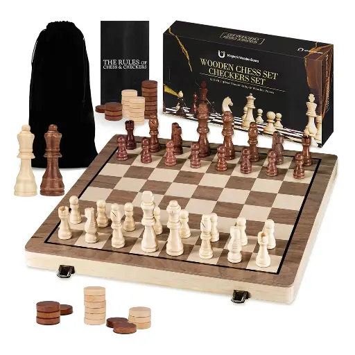 Magnetic Wooden Chess and Checkers Set