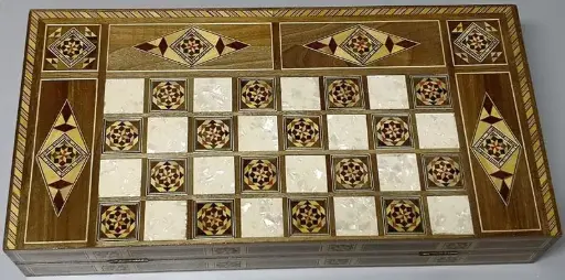 Classic Handmade Wooden Chess & Backgammon Board  Game
