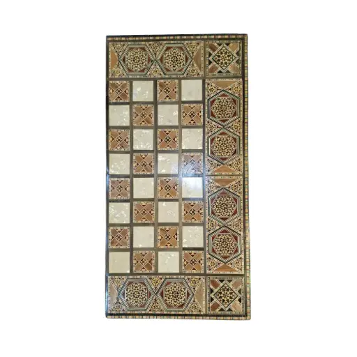 Traditional Wooden Backgammon Set – Mosaic-Inspired Board with Dice & Playing Pieces